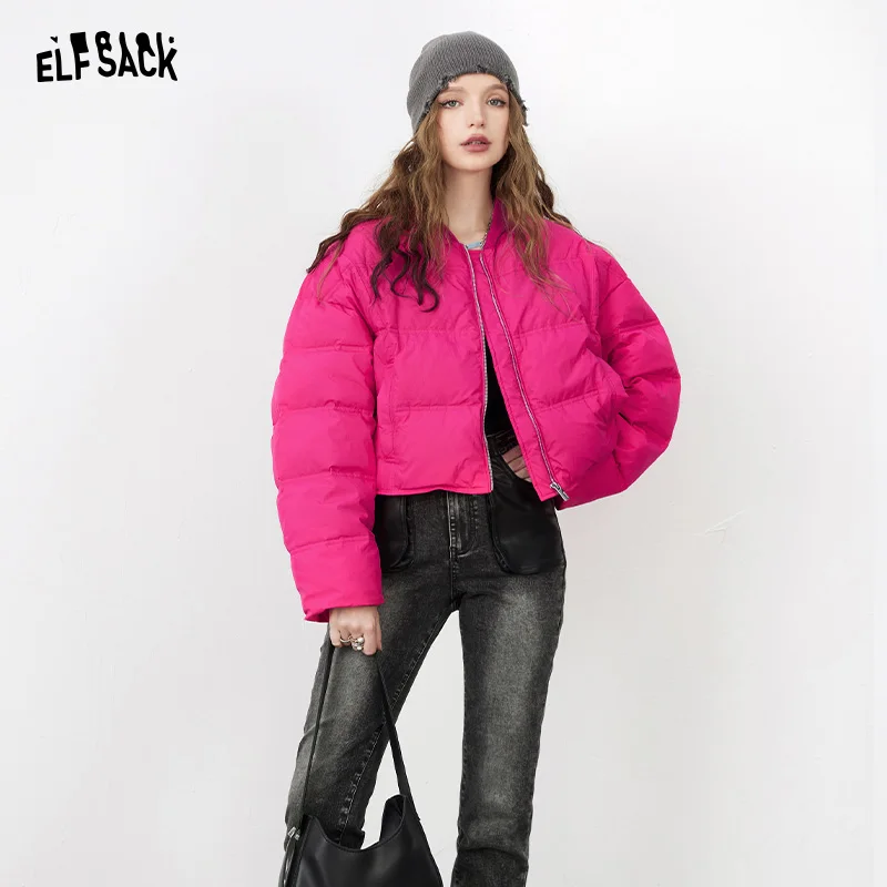 Imagem -02 - Elfsack-jaqueta Curta Monocromática de Mulher Cabolsas Minimalistas Inverno 2023