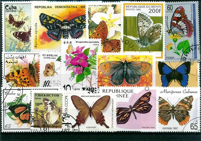 50Pcs/Lot World Butterfly Stamps All Different NO Repeat from Many Countries  Marked Postage Stamps for Collecting