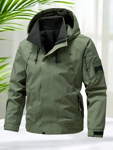 Imagen 2 del producto Chaqueta impermeable para hombre, chaqueta con capucha y cremallera Softshell para exteriores, cortavientos, abrigos para senderismo y acampada, abrigos ligeros para primavera y otoño