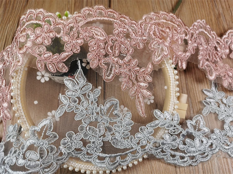 1 Yard Gray Camel Lace Flower Applique Trim Edges Handmade diy Material Wedding Clothing Applique Flower Timimg 11cm