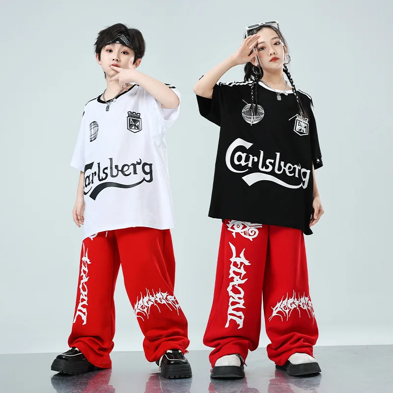 2-piece Children's Street Dance Costume Children's Drum Set Loose Clothing Boys Hip Hop Fashion Clothes Girls Runway Set