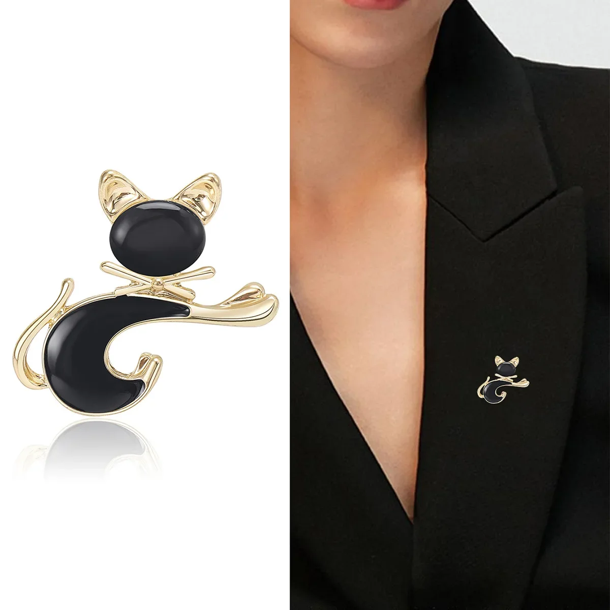 Dmari Women Brooches Cute Cat Lapel Pins 2-Color Resin Animal Accessories Office School Jewelry For Luxury Clothing