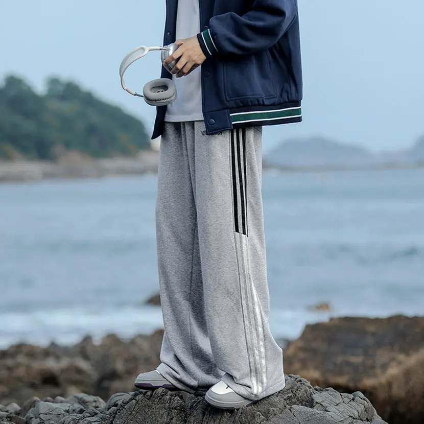 

Men's Sport Pants Autumn Spring Loose Drapey Striped Sweatpants Simple Versatile Straight Leg Floor-Length Casual Trousers