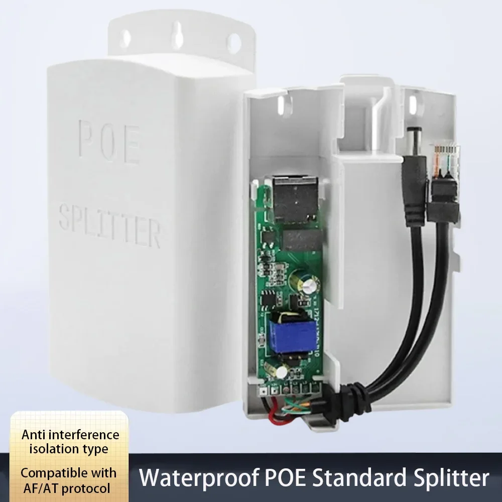 Huitenda Poe Splitter Buiten Waterdicht 12V 1a/2a 15.4W 48V To 12V Kabel 10/100Mbps Voeding Voor Ip Camera Schakelaar Poe