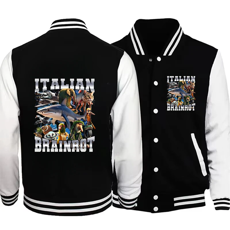 

Italian Brainrot Adult Baseball Jacket Warm Lightweight Coat Cartoon Pattern Daily Casual Baseball Jacket Friend's Birthday Gift