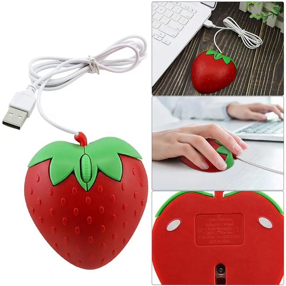 Cute Wired Mouse Comfortable Ergonomic Mouse Ergonomic Strawberry Mouse with Cozy Grip Plug-and-play Usb for Laptop for Office