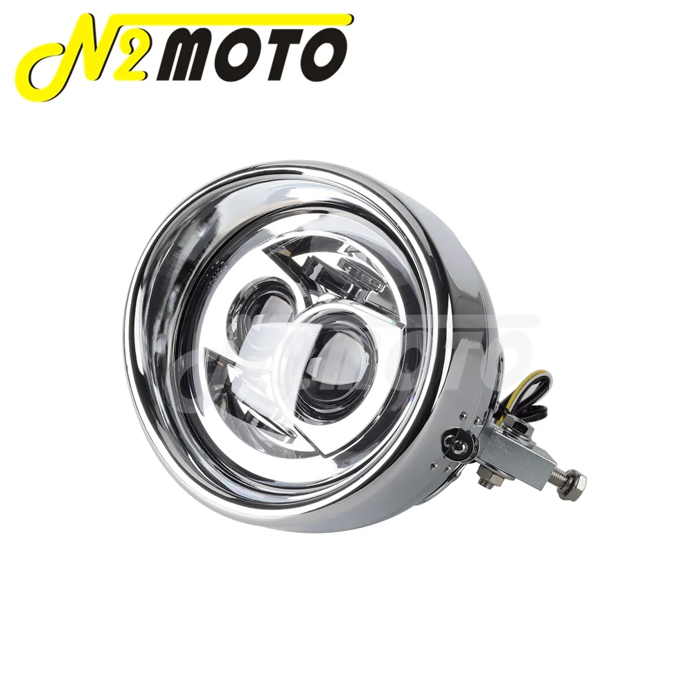 Motorcycle Steel 7 Inch Round Angel Eyes LED Headlight High Low Beam Front Head Light For Harley Heritage Sportster Dyna Softail