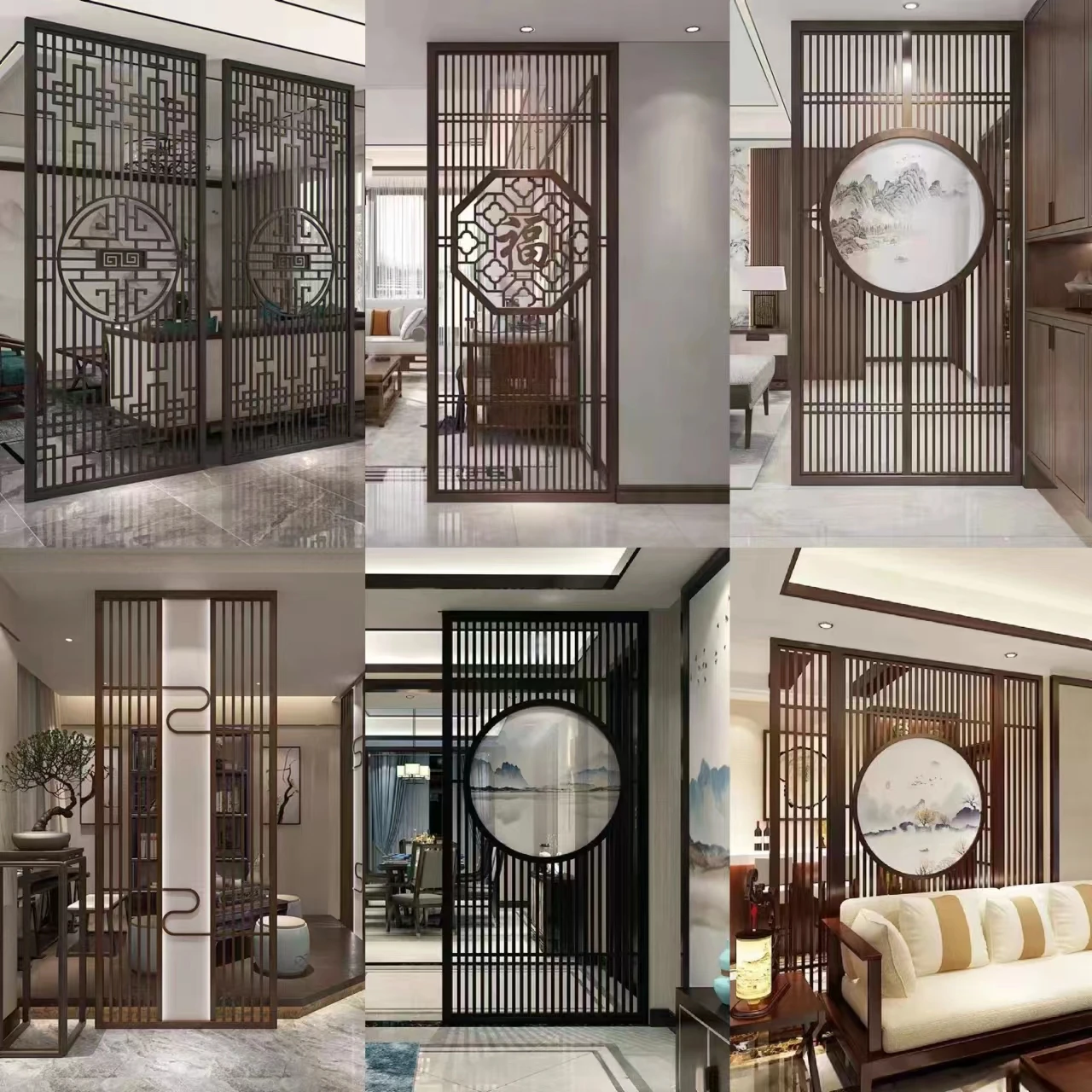 Customized new Chinese-style stainless steel screen partition porch grille carved background wall hollowed-out grid