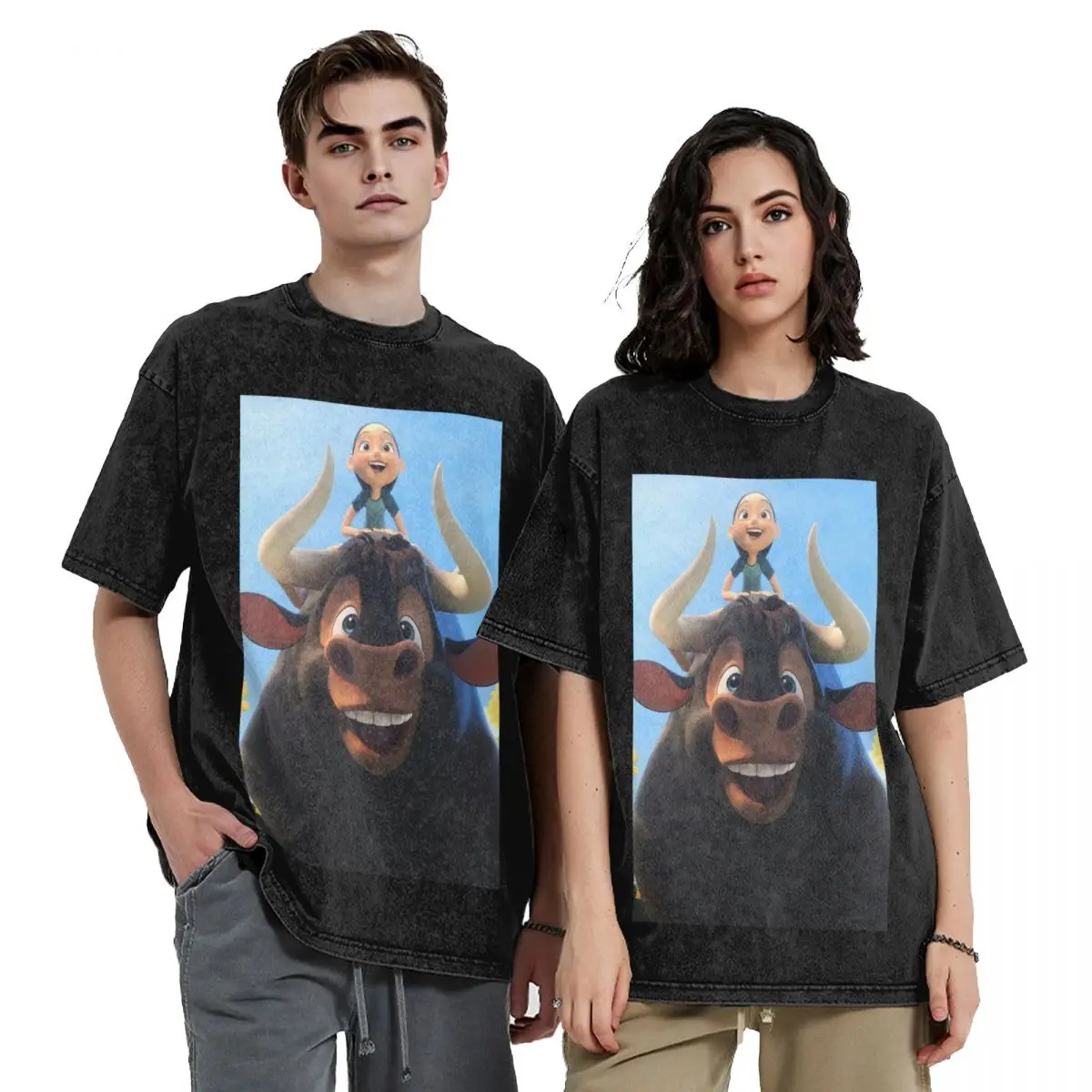 Ferdinand Animated Short Films Hip Hop Short Sleeve T-Shirts Washed Tops Tees Streetwear T Shirt Printed for Men woman