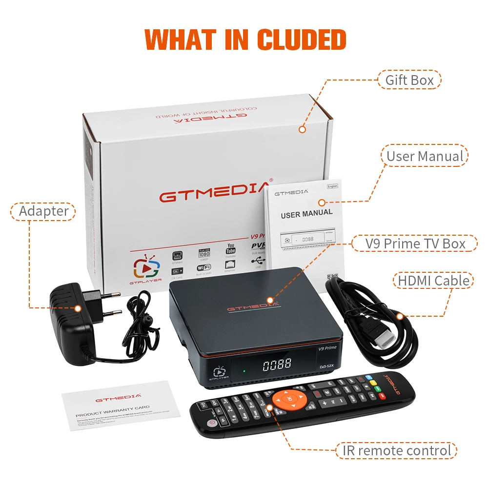 GTMedia-receptor de satélite V9 Prime, DVB-S,S2,S2X, HEVC Main10, AVS + BISS, Rollo automático, WiFi 2,4G integrado, PowerVu compatible con Mars Se