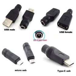 Jack di alimentazione cc femmina da 5.5*2.1mm a USB 2.0 maschio mirco tipo c spina Jack femmina adattatore convertitore connettore 5V per Laptop A7