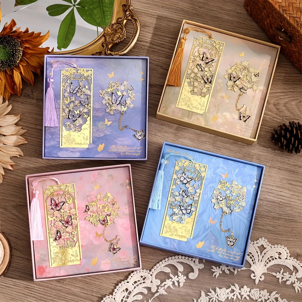 2 Pcs Hollow Flower Butterfly Metal Bookmarks Set Elegant Tassel Bookmarks Large Book Mark for Book Lovers Students Teachers 
