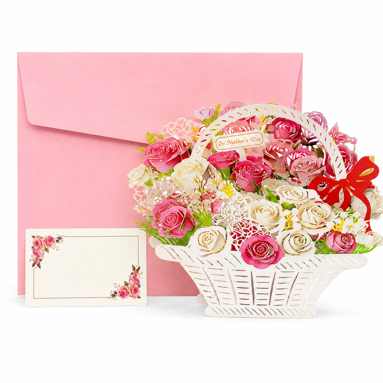 

3D Pop-Up Greeting Card: Rose Bouquet for Birthdays, Valentine's Day, and Teacher's Day; Paper Cutout Ornament with Envelope