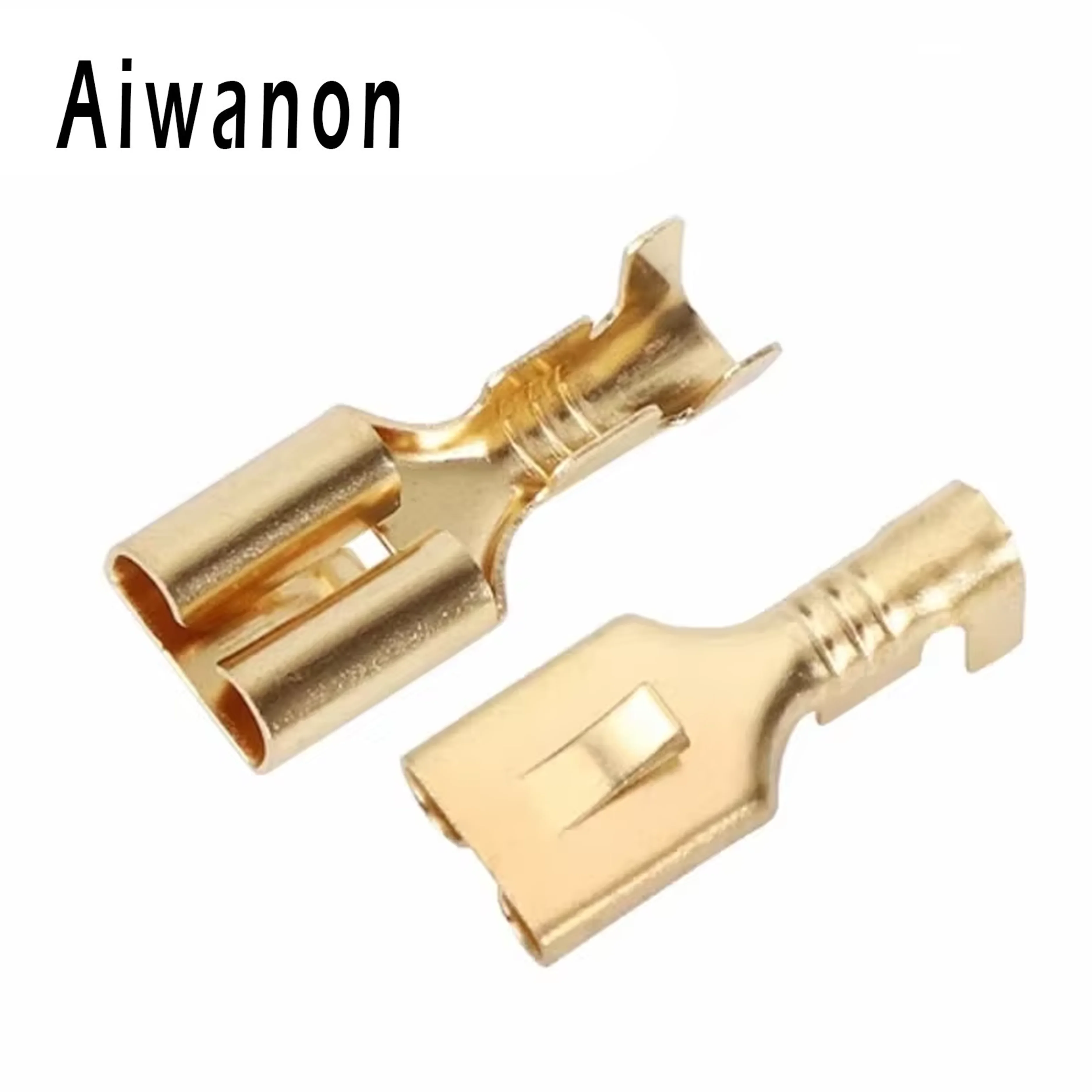 

50 Pcs 6.3mm Brass Gilded Female Flat Plate Barbed Car Relay Spade Crimp Terminal Brass Wire Connector DJ623-E6.3B