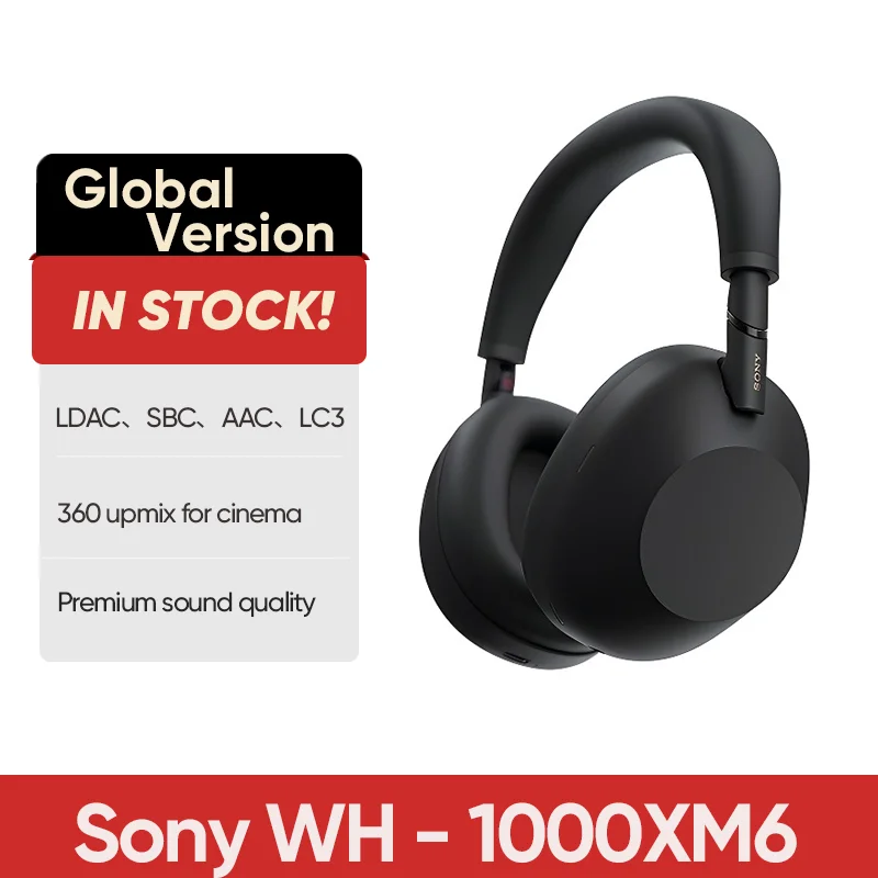 

Оригинальные беспроводные наушники Sony WH-1000XM6 с шумоподавлением HD ⁤ Процессор с шумоподавлением QN3, 12 микрофонов, 30 часов работы от батареи