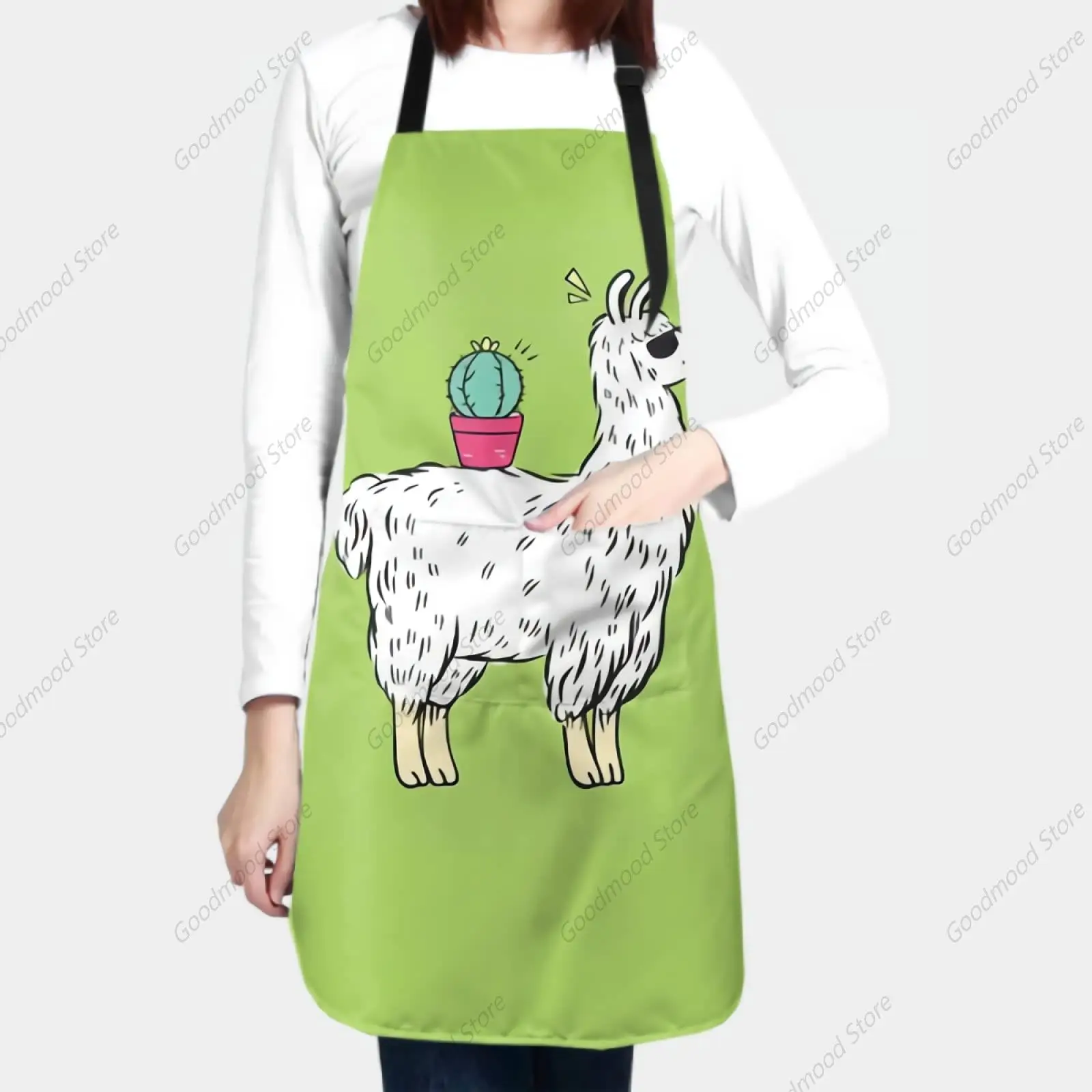 Llama Cartoon Aprons for Woman with Pockets Cooking Apron Cactus Pot Kitchen Apron for Men Adjustable Waterproof Bib Apron