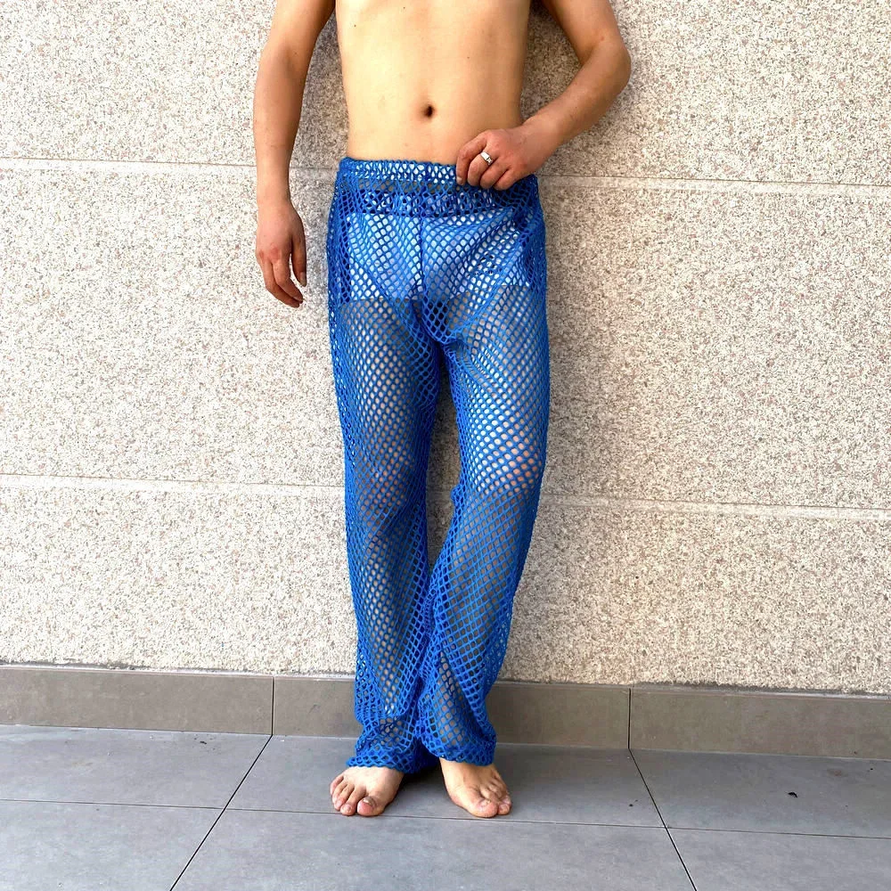 

Mens Pants Large Mesh Hollow See-Through Pants Niche Home Breathable Comfortable Casual Trousers Men'S Clothing Summer