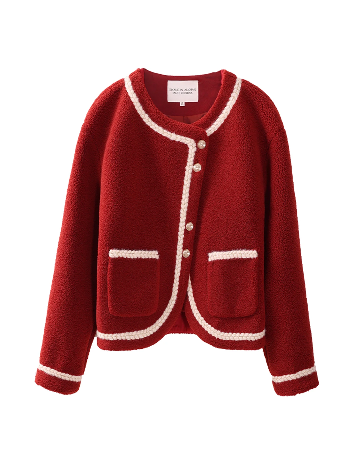 Ele Lamb Fur Jaet Women's Faionable Aosphere Small Fraance Sle Autumn Winter Straight Tube Sweet Sle Coat