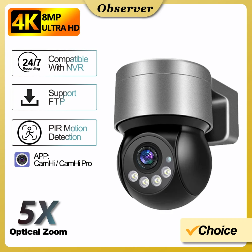 

4K 8MP IP Camera 5x Optical Zoom Wifi Survalance Cam Outdoor Waterproof Mini Camera AI Motion Detection CCTV Security Protection