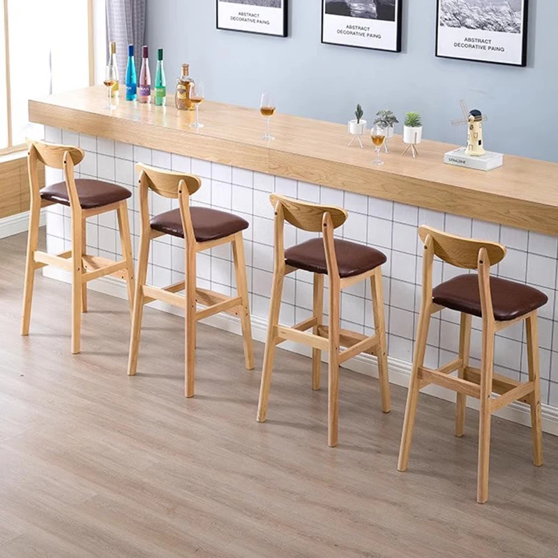 Silla de Bar minimalista, taburete de Bar de madera, isla de cocina, taburete de Bar de espera, cojines, muebles europeos Sgabello Cucina Alto