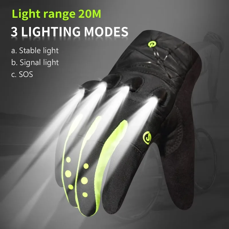 

Night Safety Flashlight Gloves Cycling SOS Signal Battery Rechargeable Light LED Bicycle Riding Gloves