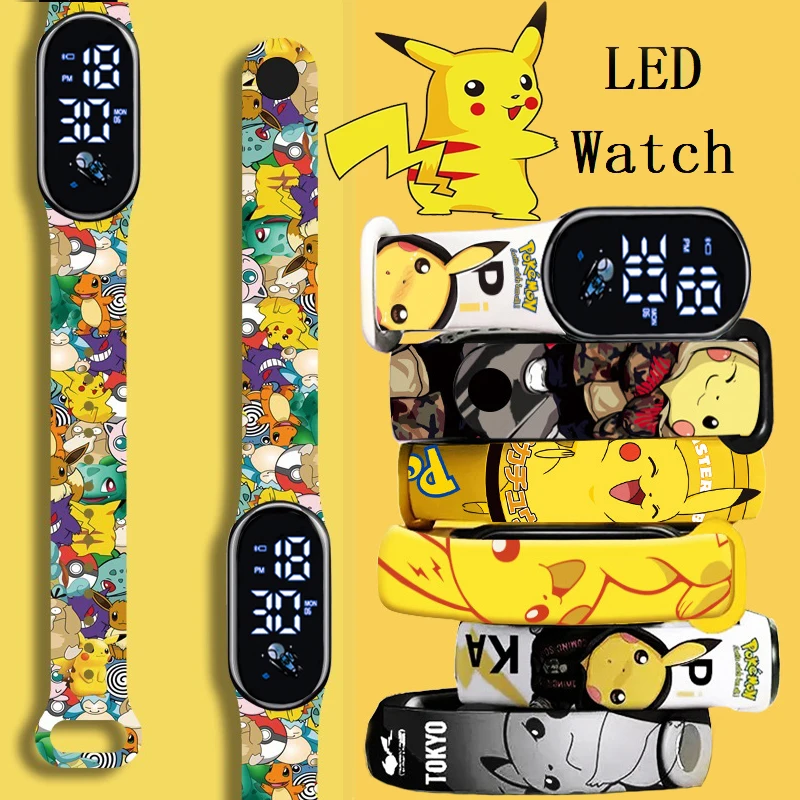 

Pokemon Strap LED Electronic Watch Fashion Colorful Bracelet Touch Waterproof Anime Character Pikachu Kid Digital Watches