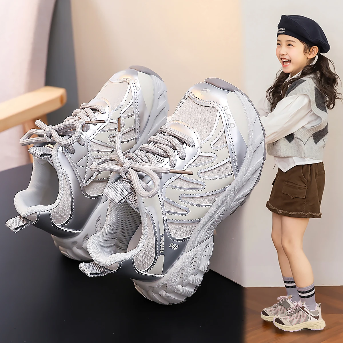 

New Leather Children Casual Sport Shoes Anti-slippery Boy Girl Running Shoes Lightweight Teenager Kid Sneakers Casual Shoes