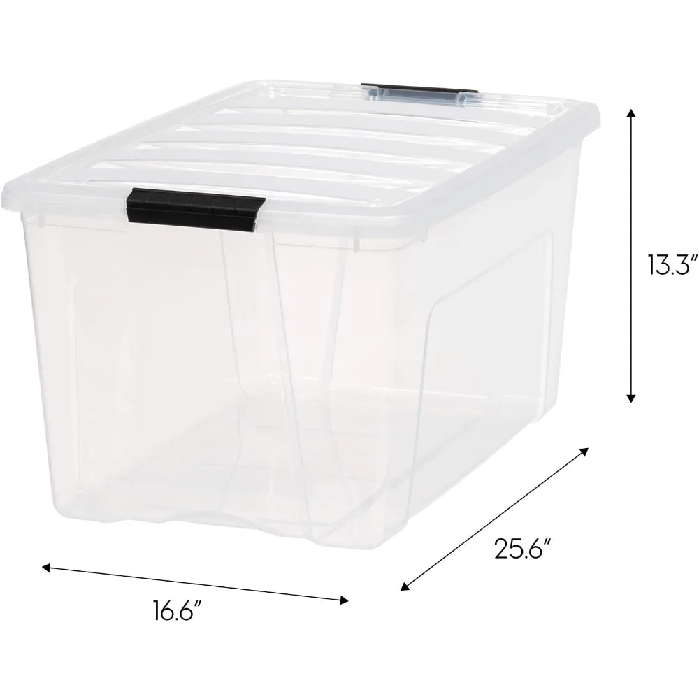 IRIS USA 72 Qt Stackable Plastic Storage Bins with Lids, 4 Pack - BPA-Free, Made in USA - See-Through Organizing Solution