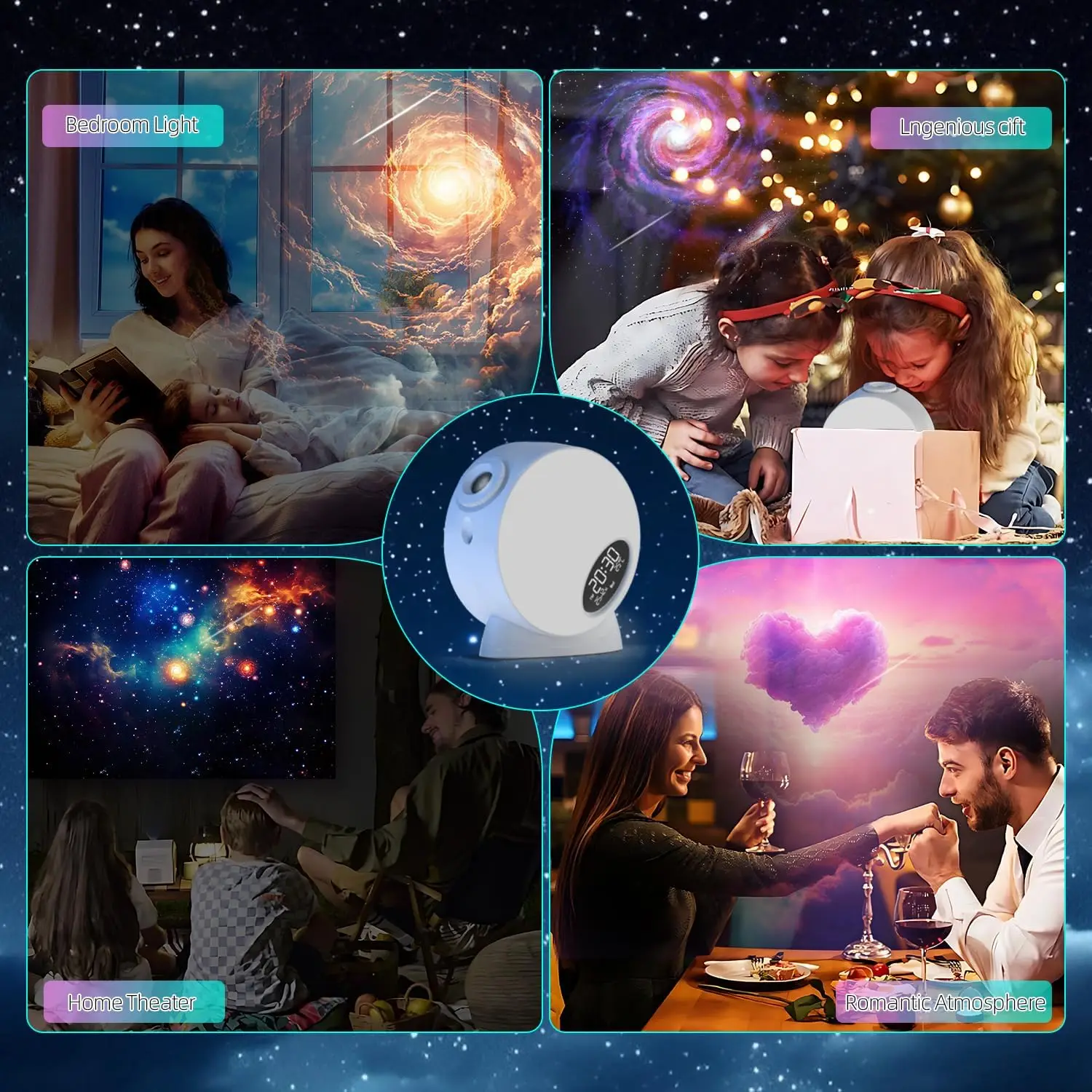 جالاكسي العارض 13 فيلم أقراص 4K HD ستار العارض غرفة نوم ضوء الليل للأطفال المنزل القبة السماوية العارض مع عرض الساعة #6