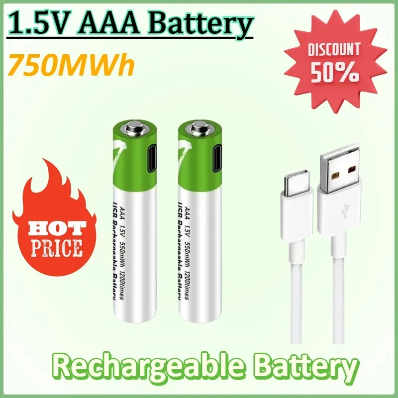 

2-8 шт. 1,5 В AAA 750 МВтч USB Type-c литий-ионная аккумуляторная батарея для дистанционного управления беспроводная мышь небольшой вентилятор электрическая игрушечная батарея