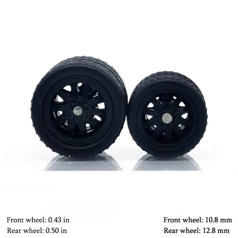 KicarMod 1/64 Wheels Rubber Tires Front Small Rear Big Tyres for Diecast Model Toy Sports Muscle Car Hot Wheels Modified Parts