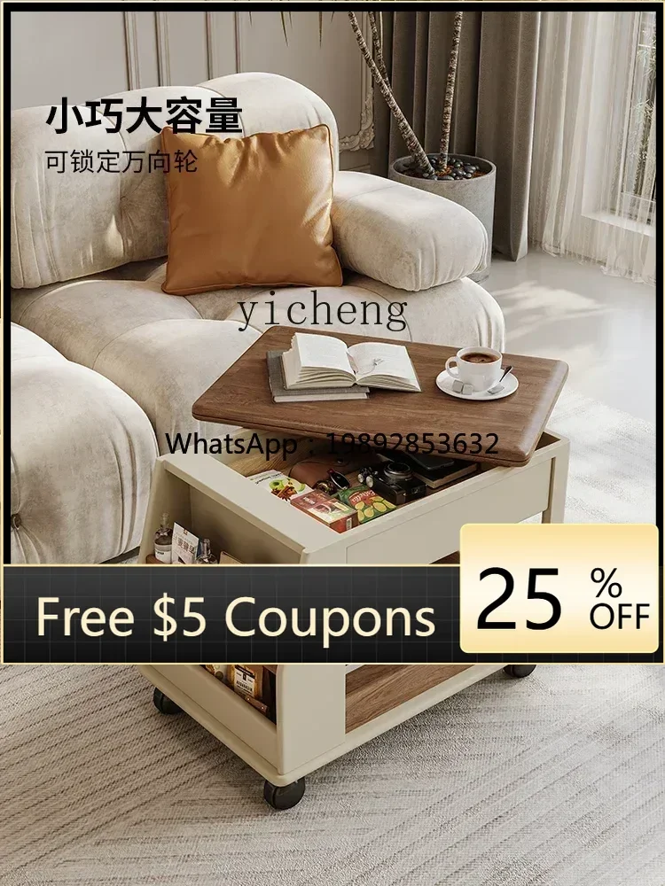 ZZ Portable Coffee Table Multi-Functional Trolley Retro Small Apartment Sofa Side Table Solid Wood