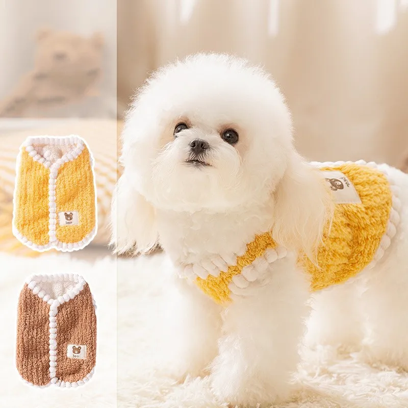 Winter Warm Dog Coat Soft Fleece Dog Clothes for Small Dogs Cats Solid Pet Vest Jacket French Bulldog Chihuahua Yorkies Costumes