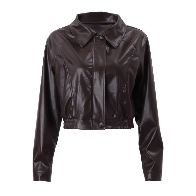 

Women's Clothing 2025 New Short Leather Jacket Retro Zipper PU Casual Motorcycle Jacket.