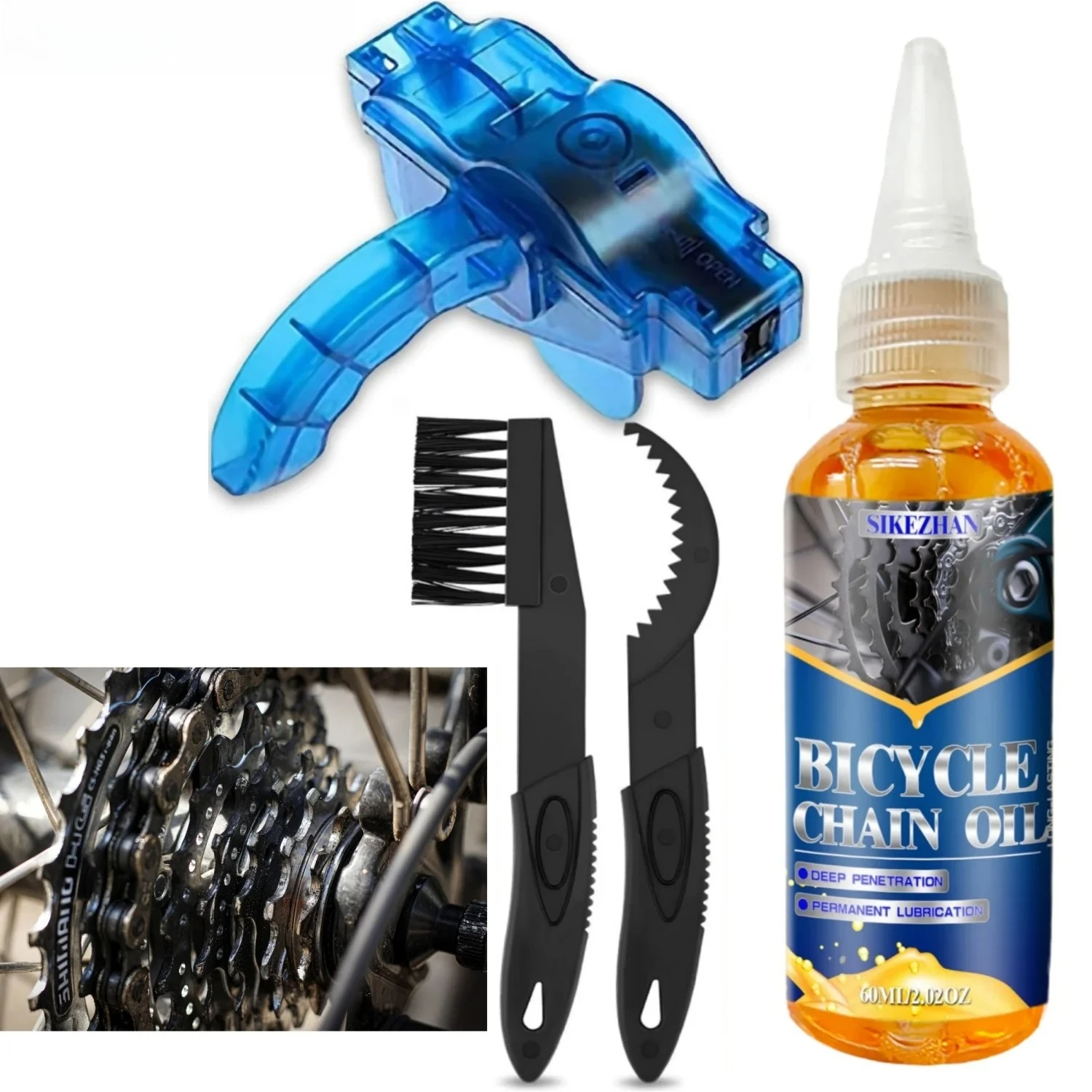 Bike Chain Cleaner Kit Including Chain Oil Lubricant,Bike Chain Degreaser,Chain Scrubber and Bicycle Cleaning Brush Tools