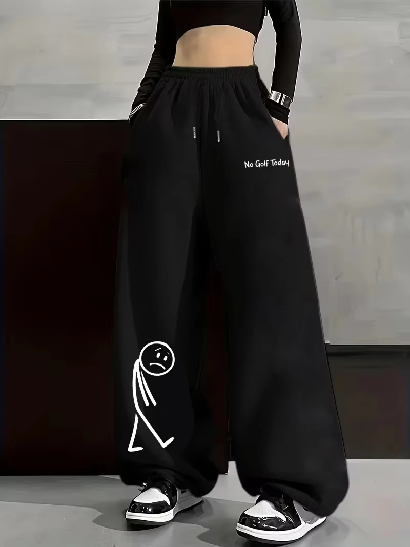 Streetwear Divertente No Golf Today Donna Uomo Pantaloni a gamba larga Casual Vintage Unisex Streetwear Pantaloni sportivi dritti larghi oversize