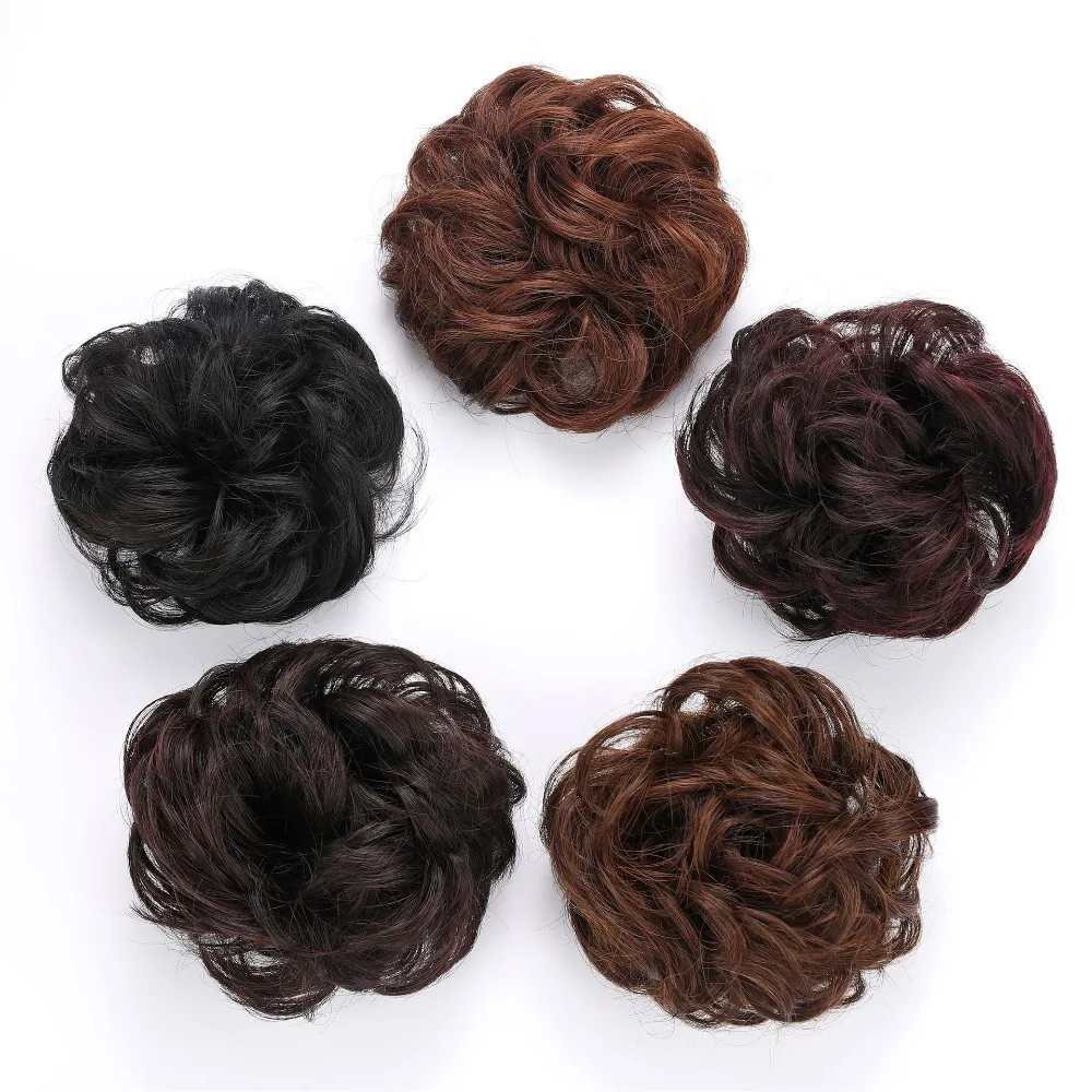 Hair Extensions Clip In Black Brown Women Female Donut Roller Hairpiece Synthetic Messy Bun Curly Hair Chignon Ball Head Wig