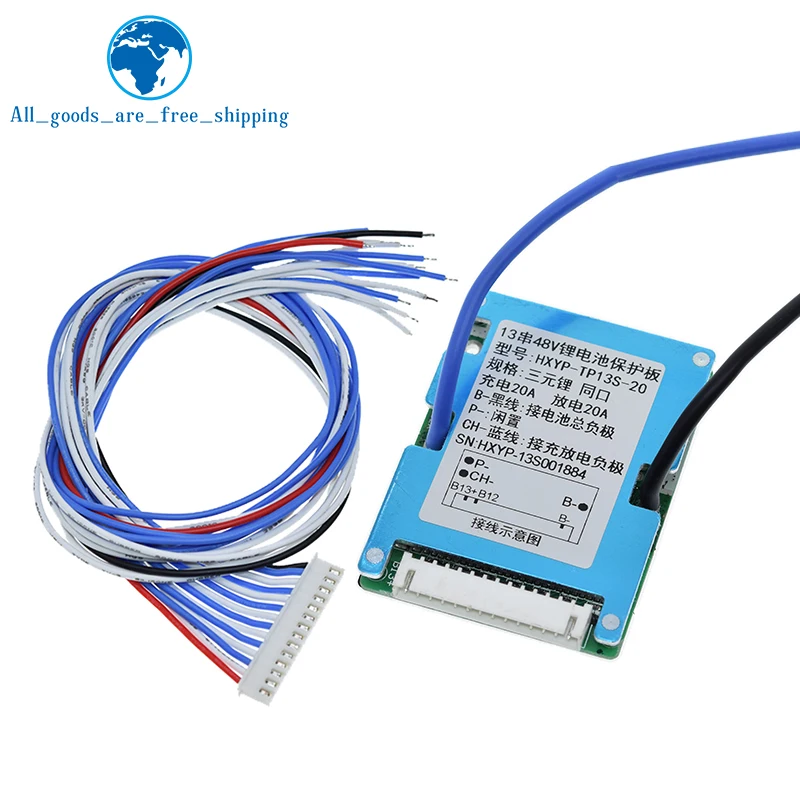 TZT BMS-Lmo ثلاثي ليثيوم أيون بطارية شحن لوحة حماية ، 18650 بطارية مع بالوعة الحرارة ، منفذ مشترك ، 2 في 1 ، 13S ، 48 فولت ، 20A