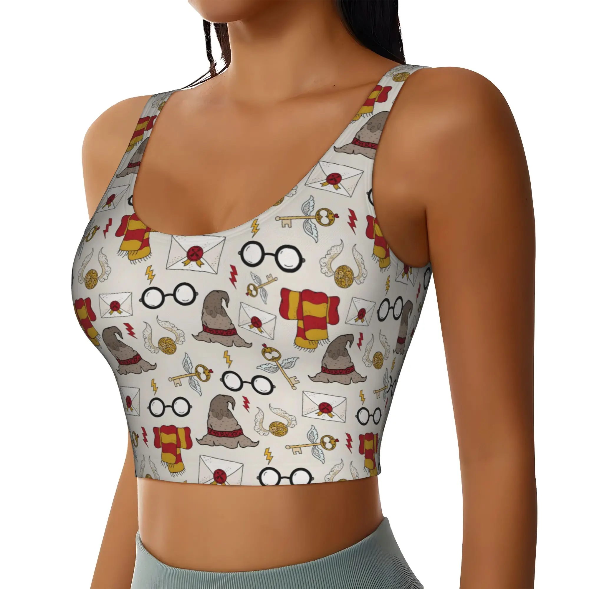 Custom H-Harryed Cartoon High Impact Sports Bras Women's Magic School Seamless Workout Running Crop Tank Tops