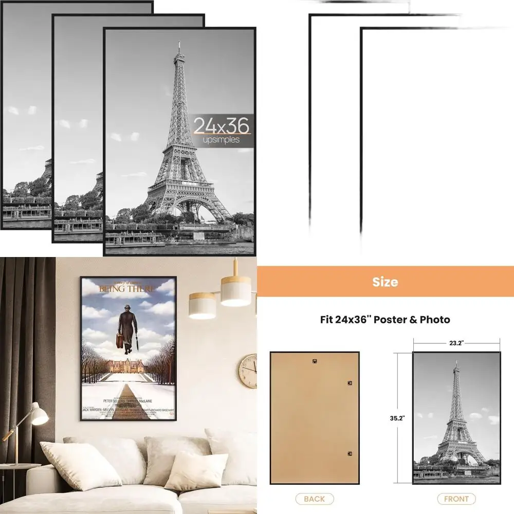 

Набор из 3-х черных рам для плакатов 24x36, устойчивых к царапинам для настенного дисплея, удобный вдвижной дизайн