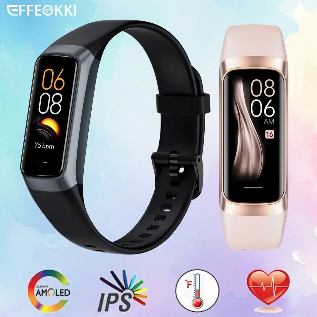 Slim Smart Watch Men Women Smart Bracelet Wristband 1.1 Inch Amoled Heart Rate Waterproof Body Temperature Fitness Tracker Band