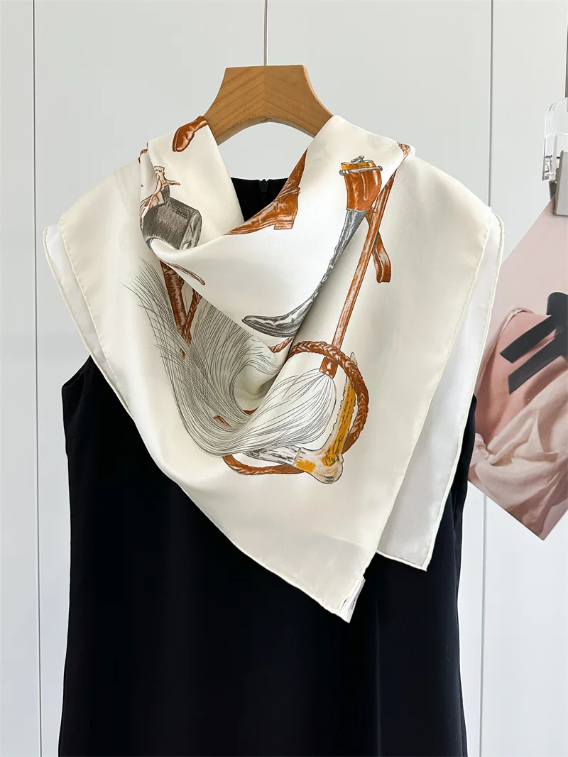 Silk Scarf 90CM Women Hand Rolled Edges Scarfs Square Rolled Shawls 90 Bandannas Neck Accessories Luxury Shawl Wraps 90cm