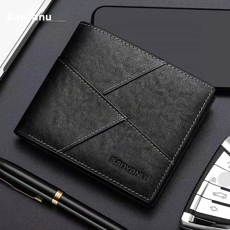 メンズショートウォレット-トップレイヤー牛革-本革-シンプルデザイン-横型スタイル-若者向けファッションブランド-ギフト-ビジネス-olスタイル