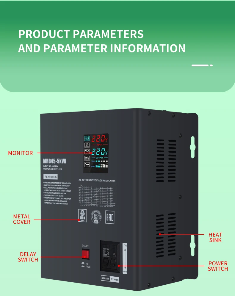 Arrived  Input 45-280V 10KW Single Phase 220V AC Automatic Low Voltage Regulators Hanging Wall-mounted Relay Stabilizer AVR view 4