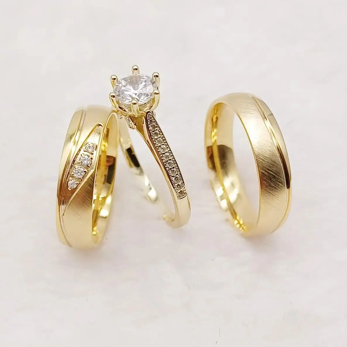 

3pcs Matching Couples Rings Fine Jewelry Real 925 Sterling Silver Wedding Rings Promise Bridal Set 18k Gold Plated Love Alliance
