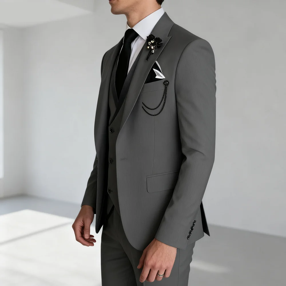 

New Men's 3 Piece Formal Suit Slim Fit Business Peak Lapel Tuxedo Best Man Blazer Set for Wedding Party Prom - Blazer Vest Pants