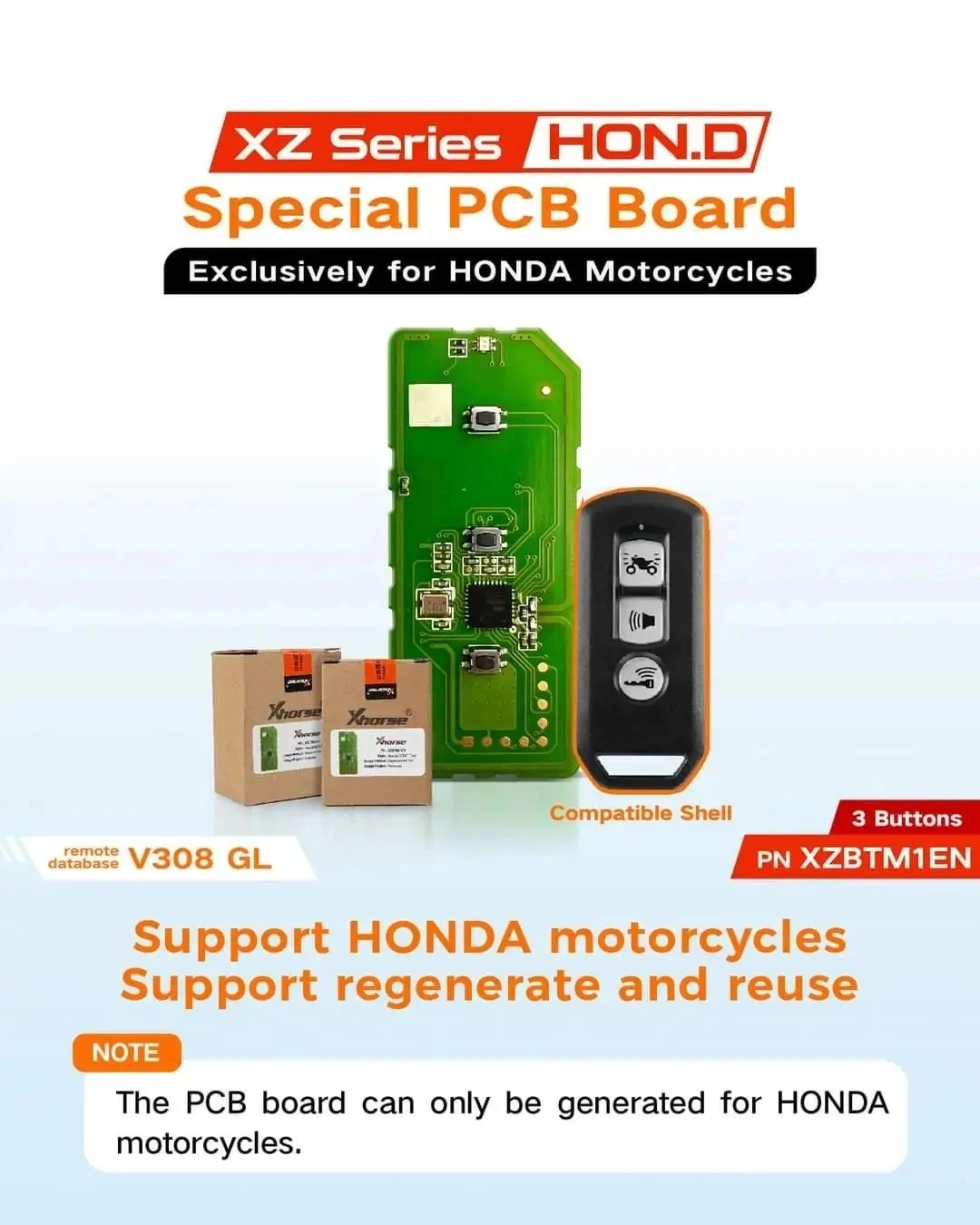 Xhorse XZBTM1EN Special PCB Board Exclusively for Honda Motorcycles Key without Plastic Case 1/5pcs/Lot