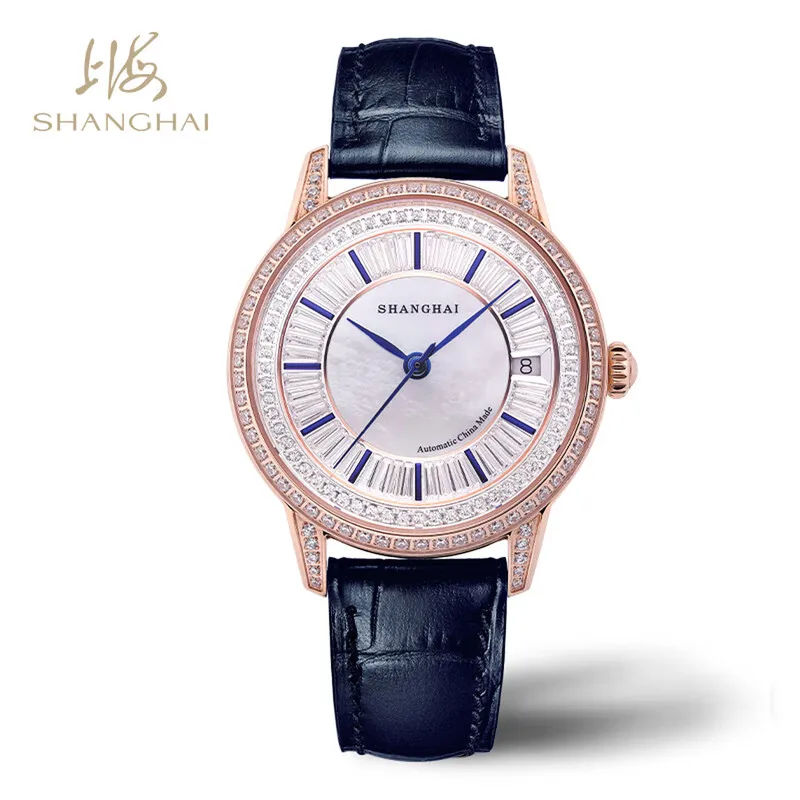 

Женские автоматические механические часы Shanghai Watch Modern Series с сапфировым стеклом и хрустальным циферблатом S2250