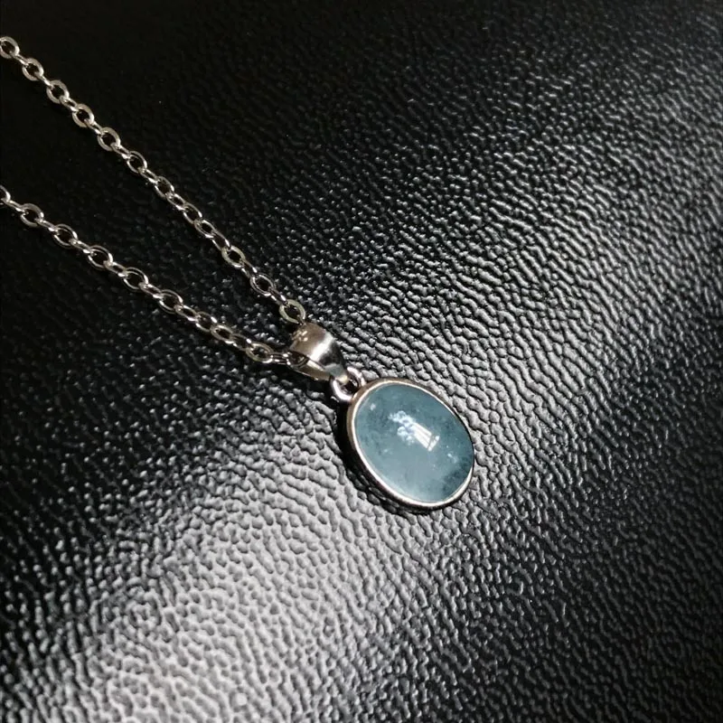 CSJ 100% Natural Aquamarine Pendant Gemstone 7*9mm Necklace for Women Birthday Christmas Party Trendy Jewelry Gift