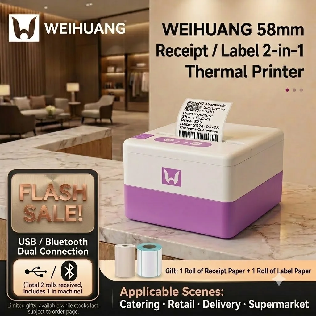 WEIHUANG P20 58mm 2 Inch Wireless Bluetooth Thermal Label Printer USB Mini Barcode Sticker Maker for Price Tag Small Business